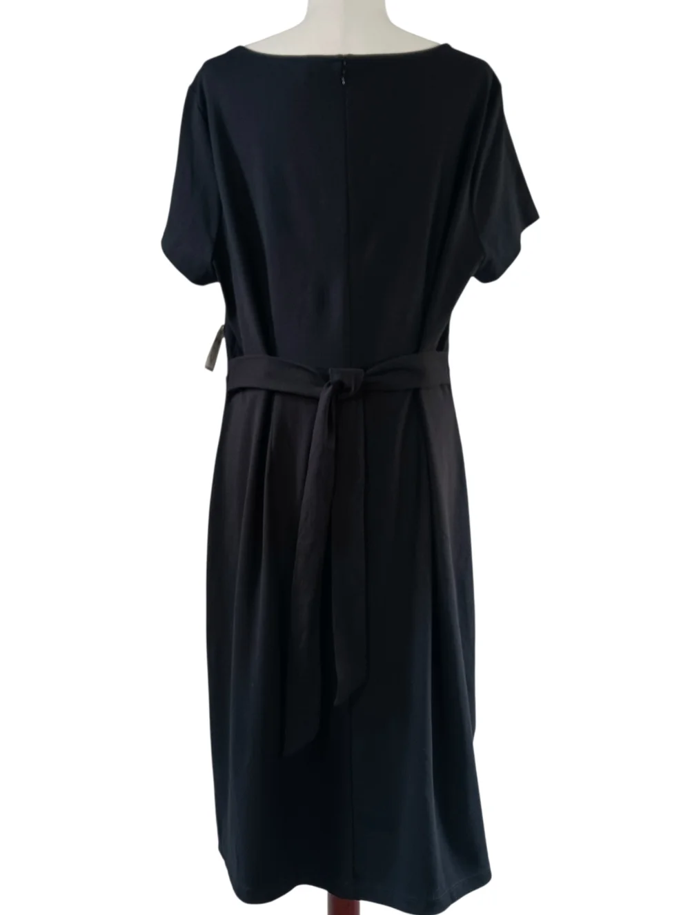 Cotton Dress Tie Waist Short Sleeve Square Neckline Stretch Black Size 2X NEW - Picture 3 of 13